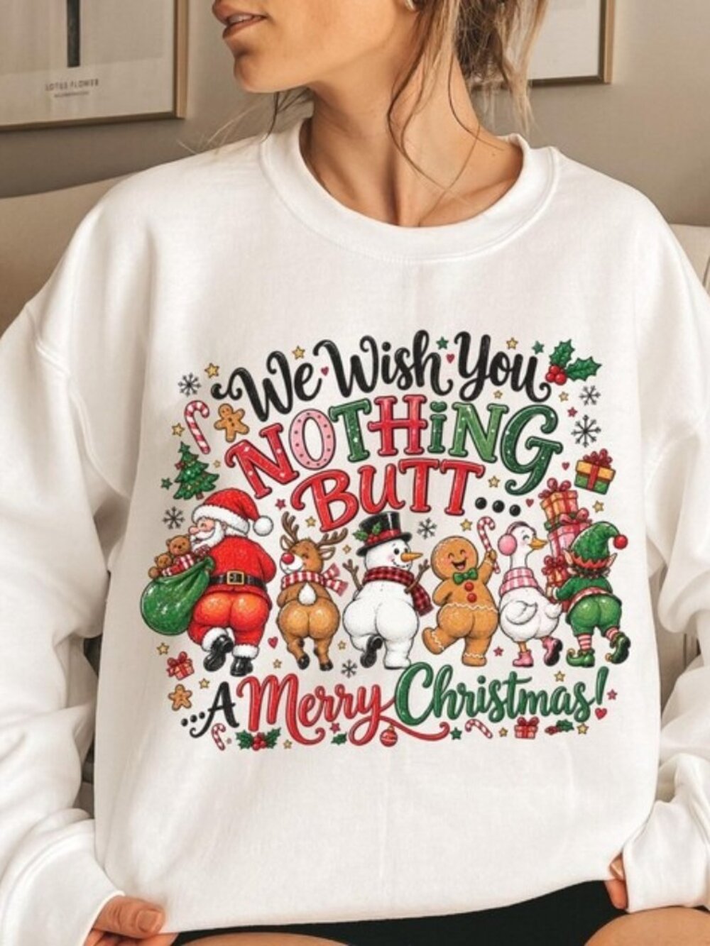 Funny Christmas Sweater, Santa Reindeer Snowman Holiday Graphic